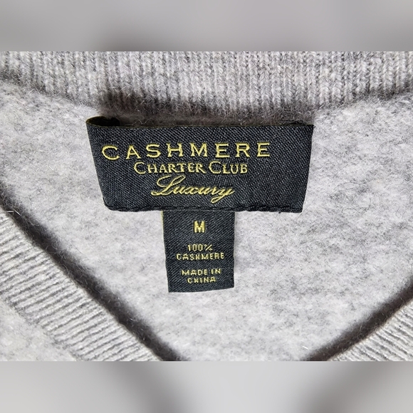 100% Cashmere Charter Club Luxury Vneck Gray HEAVYWEIGHT sweater! MEDIUM - Picture 2 of 7
